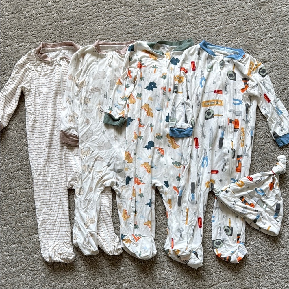 Set of 4 Milkberry footie pajamas with hat